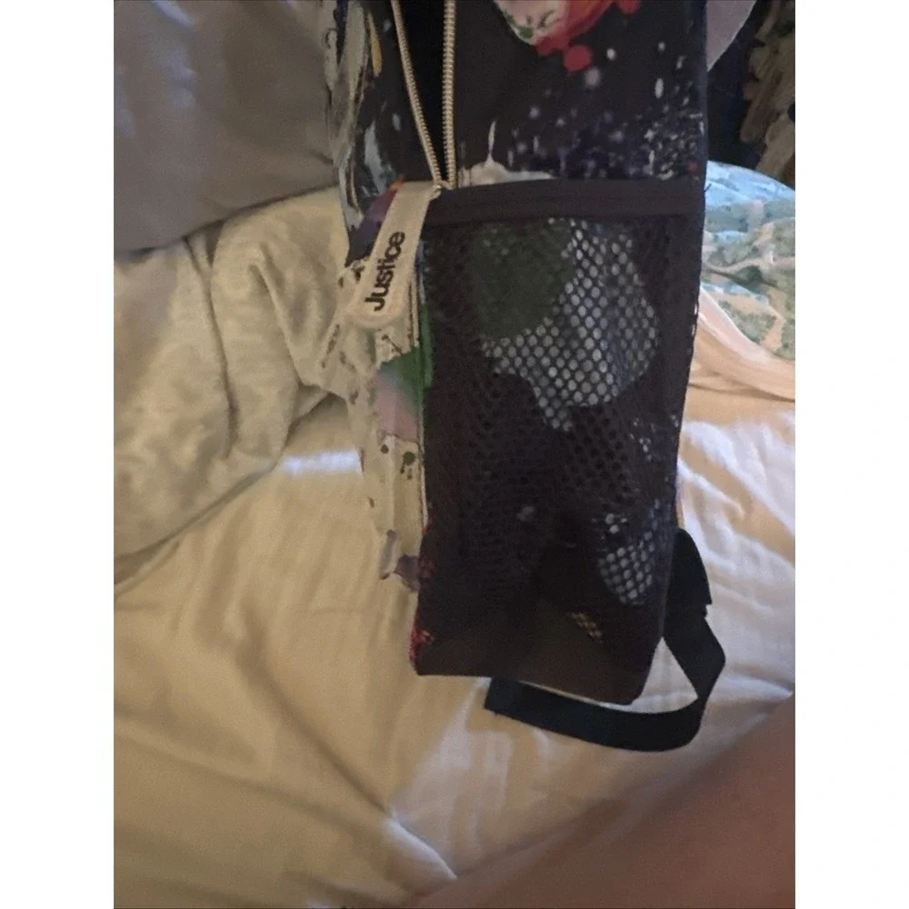 Justice 2004 Exclusive Backpack Paint Splatter  Iridescent Front Pocket 17